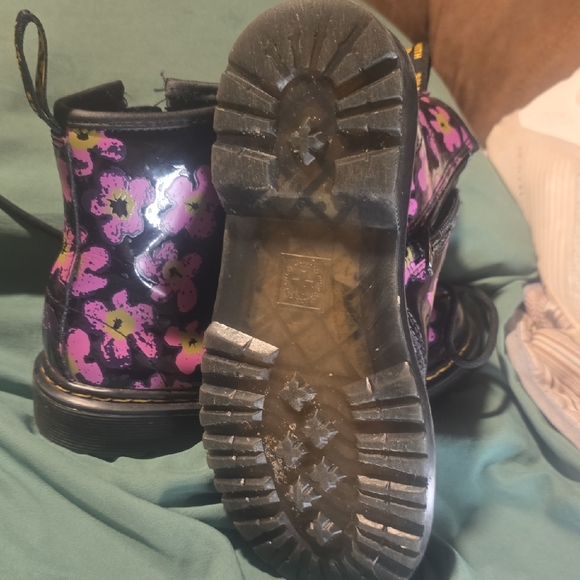 Dr. Martens Black Lace-Up Combat Boots with Pink and Yellow Floral Print - Picture 5 of 5